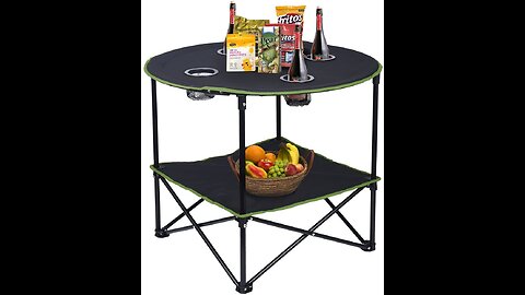 ARROWHEAD OUTDOOR Heavy-Duty Portable Camping Folding Table, 2 Cup Holders, Compact, Square, Ca...