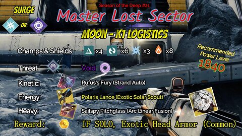 Destiny 2 Master Lost Sector: Moon - K1 Logistics on my Arc Titan Solo-Flawless 6-16-23