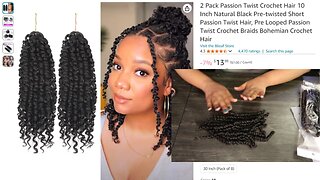 2 Pack Passion Twist Crochet Hair 10 Inch Natural Black Pre-twisted Short Passion