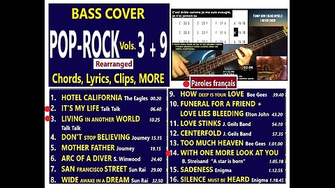 Bass cover POP ROCK Vol. 3 + 9 _ Chords, Lyrics, MORE