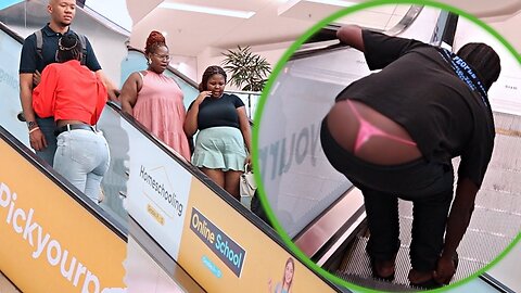 man thong prank on the escalator