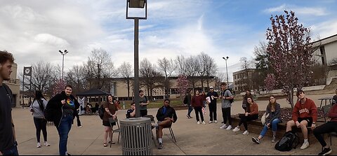 University of Arkansas: Civil, Sober Crowd Gathers And Asks Several Good Questions, One Crazy Guy Tries To Follow Me To My Car But When I Threaten to Call the Police, He Flees