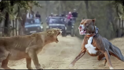 LION VS PIT-BULL INTENSE FIGHT