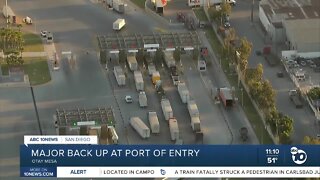 Backup of truck tryin to cross through Otay Mesa Port Of Entry