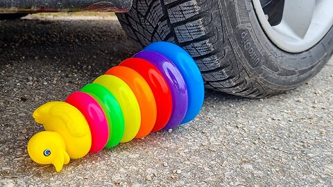 Crushing Crunchy & Soft Things by Car! EXPERIMENT CAR vs RAINBOW TOWER RING