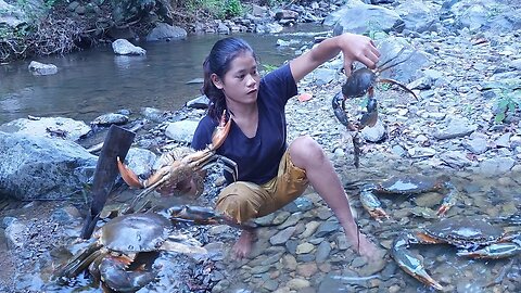 Finding large crabs in the river and making wonderful crab soup for dinner are survival skills.