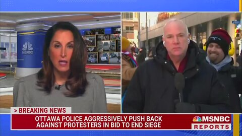 Freedom Convoy Protesters Interrupt MSNBC Live Report Chanting 'Freedom!'