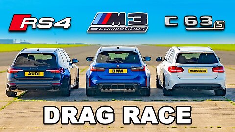 New RS4 Comp v M3 v AMG C63: Estate DRAG RACE