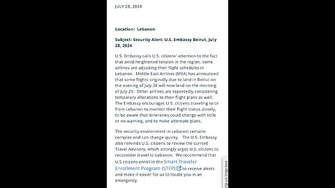 JUST IN - The U.S. Department of State has released an Updated Travel Alert for Lebanon