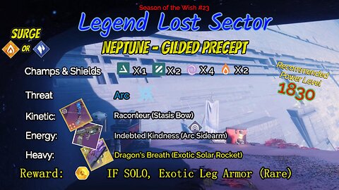 Destiny 2 Legend Lost Sector: Neptune - Gilded Precept on my Solar Titan 12-27-23