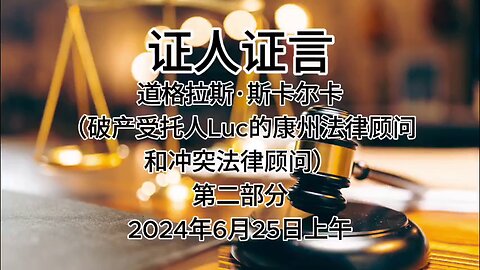 证人证言 EP56｜ 2024年6月25日上午 郭先生庭审 检方第29位证人- 道格拉斯·斯卡尔卡，破产受托人Luc的康州法律顾问 和冲突法律顾问｜第二部分｜AI中文朗读 字幕仅供参考