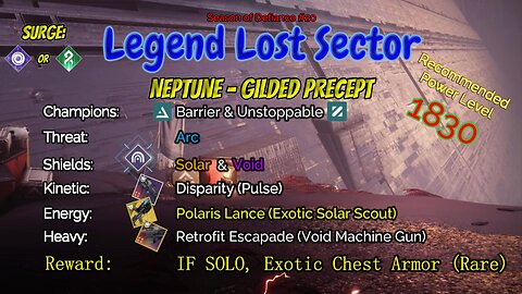 Destiny 2 Legend Lost Sector: Neptune - Gilded Precept on my Solar Titan 5-18-23