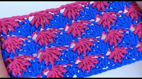 Simple crochet two-color interlaced shells stitch free tutorial for beginners