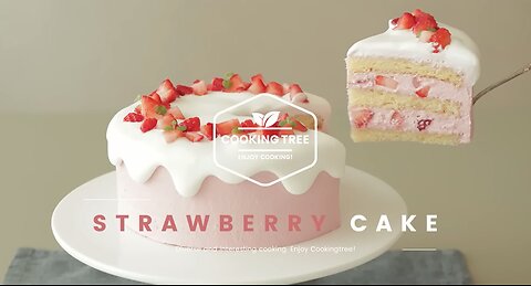 Full of strawberries! It's so pretty~ Strawberry Cake Recipe * Baking, Dessert