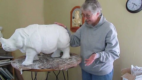 Indian Rhino with Plaster Cloth over Clay Experiment