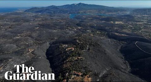 Drone footage shows scale of destruction caused by wildfires near in Greece