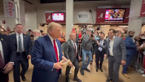 Trump arrives at Bryant-Denny Stadium in Tuscaloosa for the Alabama vs. Georgia football game