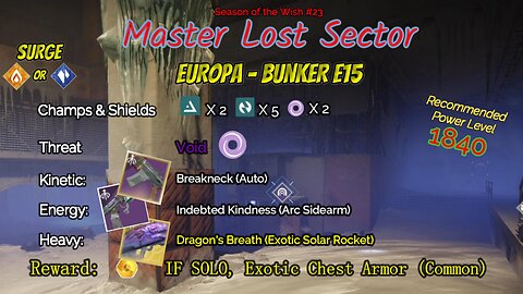 Destiny 2 Master Lost Sector: Europa - Bunker E15 on my Strand Titan 1-26-24