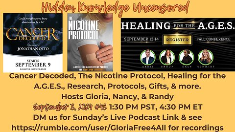 Cancer Decoded, The Nicotine Protocol, Healing for the A.G.E.S., Protocols, Testimony & more.