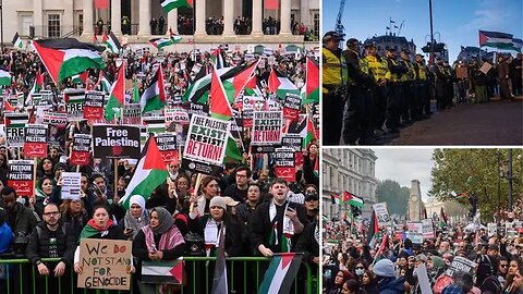 saturday live report London poppy day & Palestine march ,