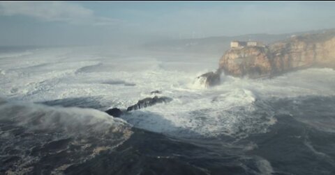 Big Waves Hit Nazare's Lighthouse Portugal with relax music