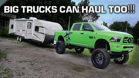 LIFTED 6 SPEED CUMMINS TOWS HUGE CAMPER!!! (on 40's)