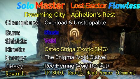 Destiny 2 Master Lost Sector: Dreaming City - Aphelion's Rest Solo-Flawless 4-20-22