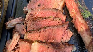 Grilled steak and cheesy potatoes