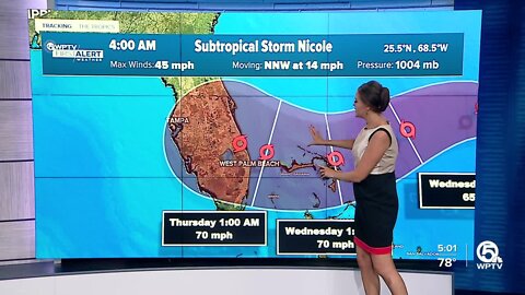 Subtropical Storm Nicole forecast, 5 a.m. on Nov. 7, 2022