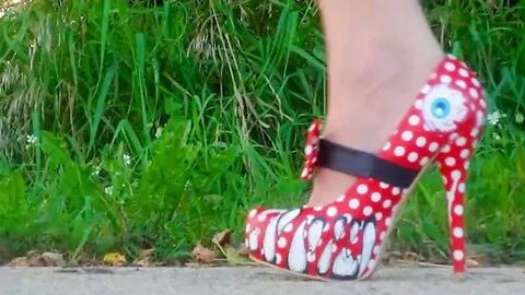 Walking with fun red shoes!