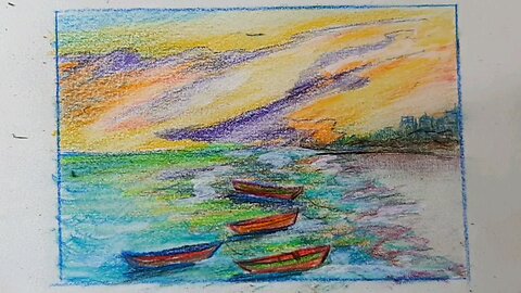 How to draw and paint seascape and sunset with colored pencils