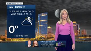 Cold blast moves in tonight, wind chill below zero