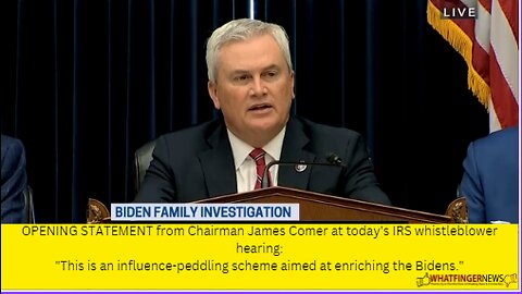 OPENING STATEMENT from Chairman James Comer at today's IRS whistleblower hearing: