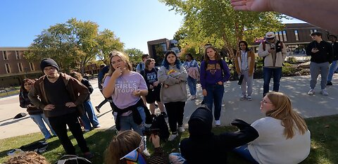 Minnesota State Univ: Quickly Draw A Crowd, Contending w/ An Atheist, Homosexuals Come Out In Force, Female Heckler w/ Mocking Sign Collapses & Students Call 911