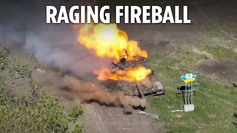 Russian tank bursts into flames in Ukraine drone attack as Zelensky pleads for more help