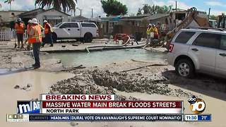 Massive water main break floods North Park streets