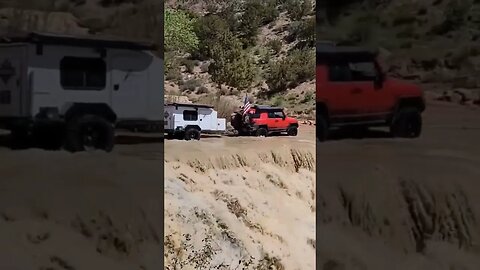 Off roading at Toquerville Falls 4/25/23 the water is flowing. FJ Cruiser and Hiker trailer