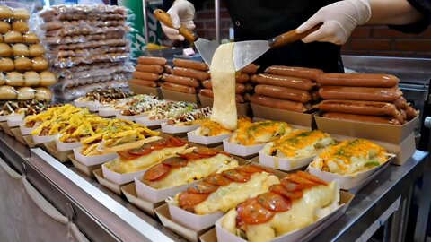 푸드트럭으로 하루 2000개씩 팔렸다는 역대급 토핑 미국식 피자 핫도그 American Style Pizza Hot dog Korean Street Food