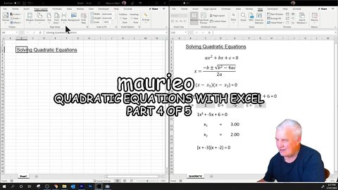 maurieo QUADRATIC EQUATIONS WITH EXCEL PART 4 OF 5