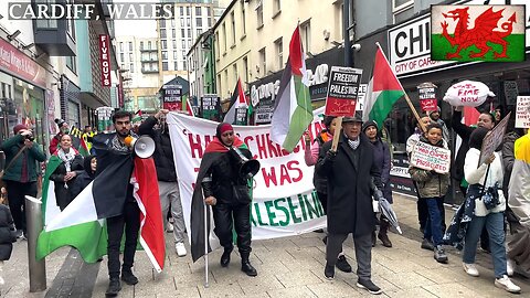 Pro-Palestinian Protesters March to BBC Central Square, Cardiff