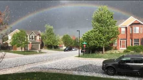 Beautiful: Rainbow amidst massive hail storm