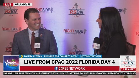 Tommy Altman Veteran for U.S. Congress (VA-2) Interview with RSBNs Grace Saldana at CPAC 2022 in FL