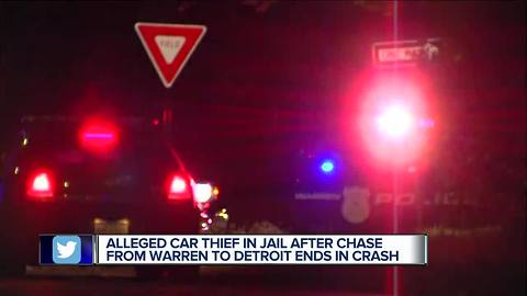 Alleged car thief arrested after police chase ends in crash in Detroit