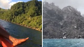 Devastating before & after effects of volcanic eruption in the Caribbean