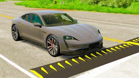 Porsche Taycan vs Spikes – BeamNG.Drive