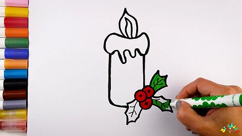 Drawing and Coloring a Christmas Candle for Kids & Toddlers | Ariu Land