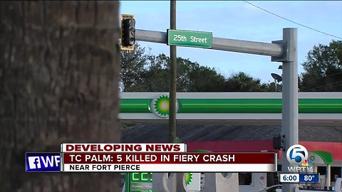 Five dead after fiery crash near Fort Pierce