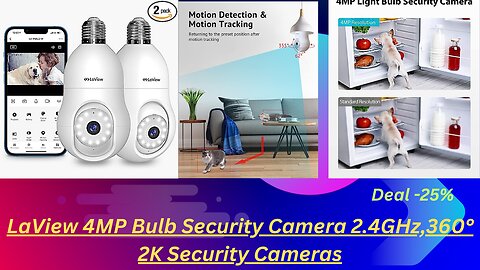 LaView 4MP Bulb Security Camera 2 4GHz,360° 2K Security Cameras