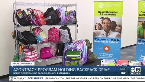 AZOnTrack program holding backpack drive