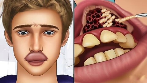 ASMR Remove botfly maggots found inside Mountaineer's mouth | Dental care animation